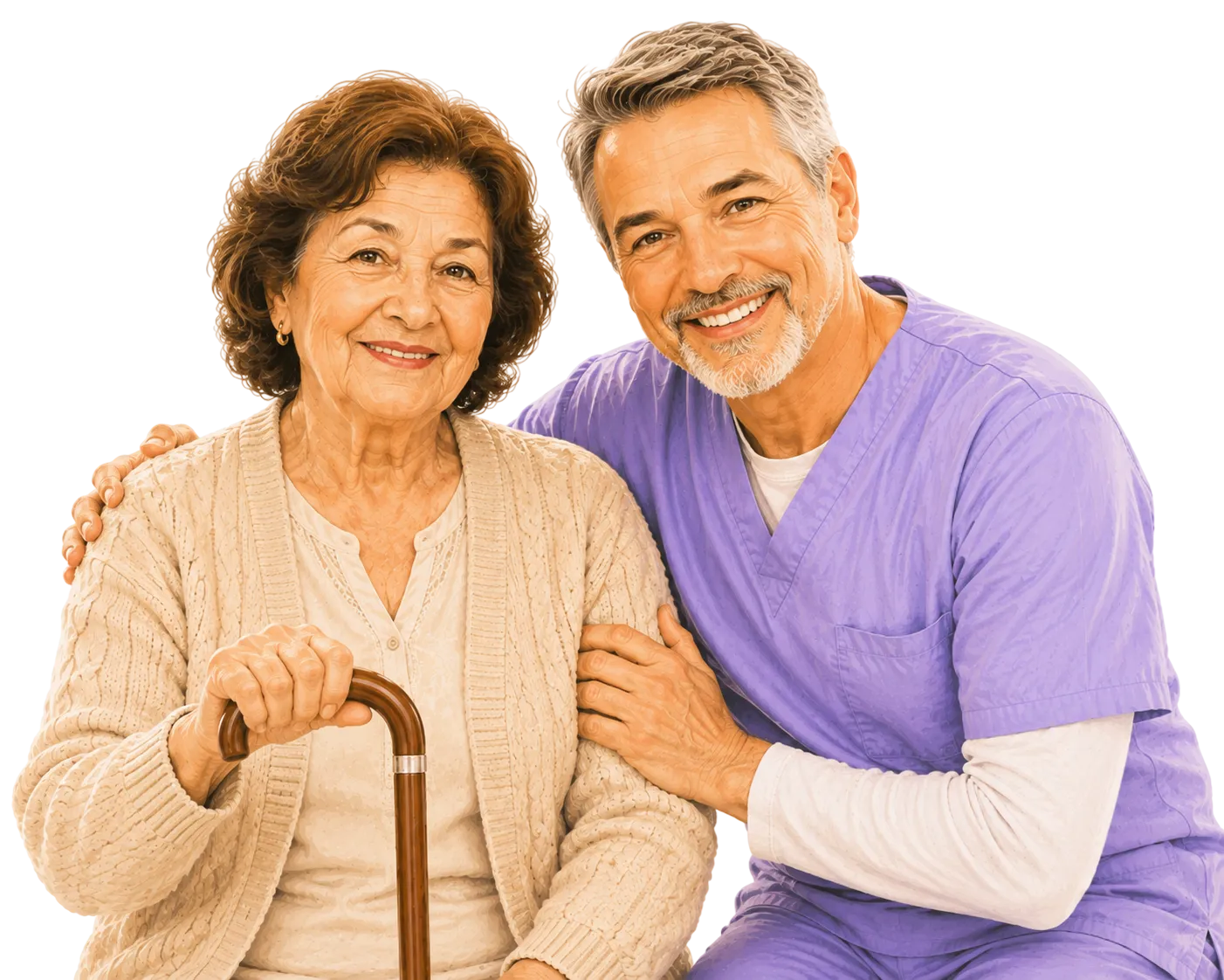 Good Hands caregiver sitting with a senior client