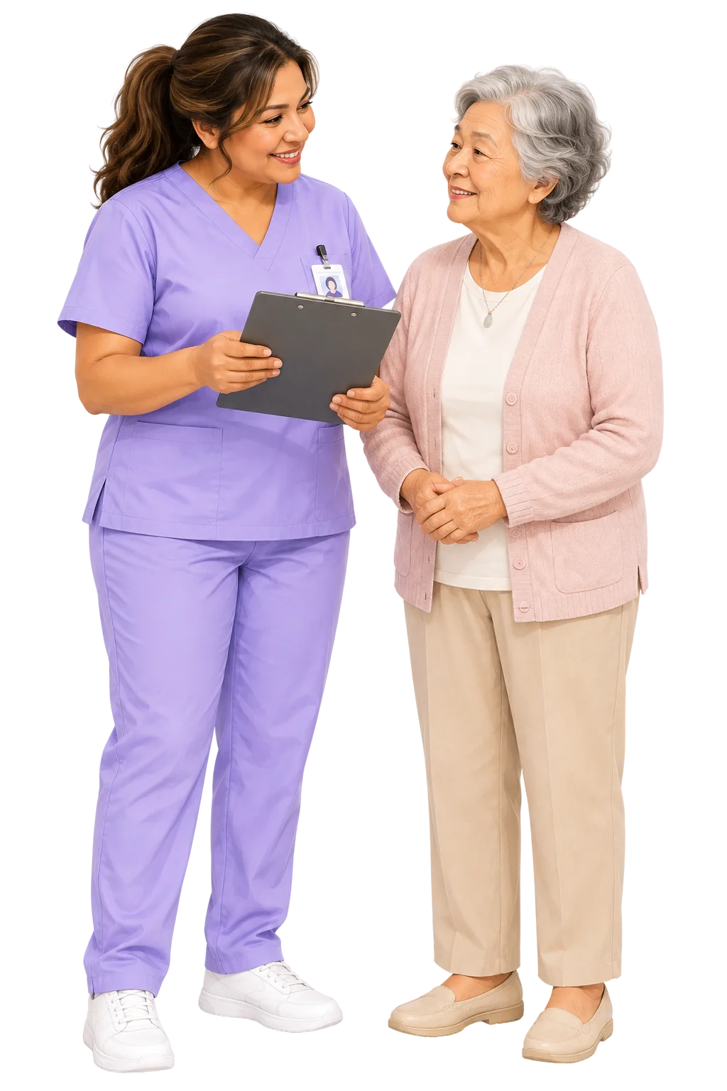 Caregiver reviewing notes with an elderly client