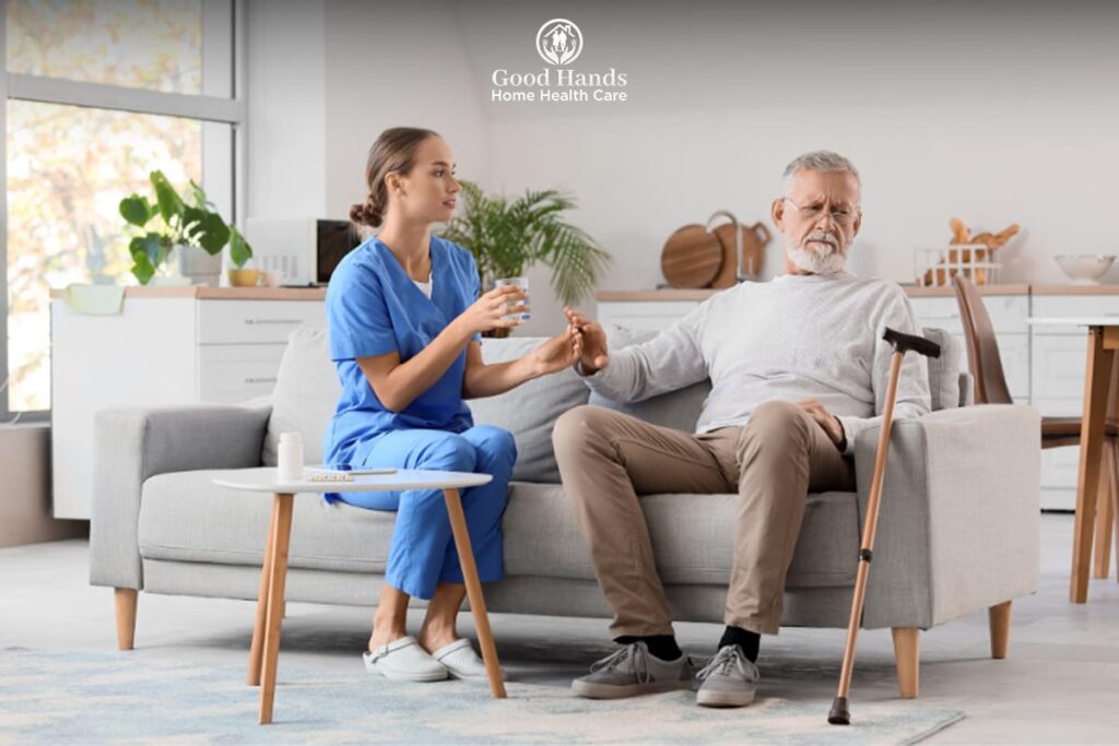 Caregiver speaking with resistant senior