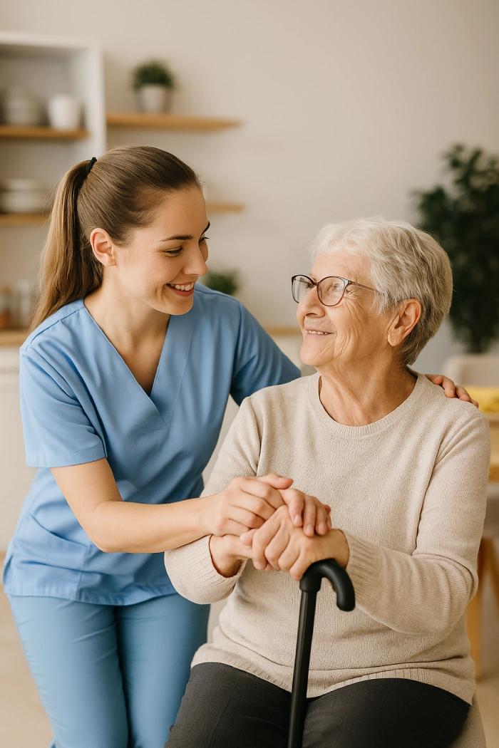 Caregiver assisting senior at home