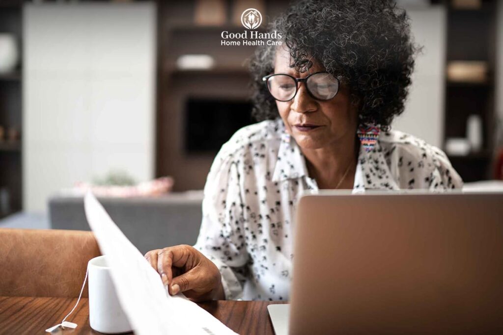 Woman learning about home health care services
