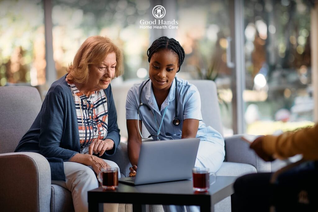 Certified home health nurse reviewing care plan