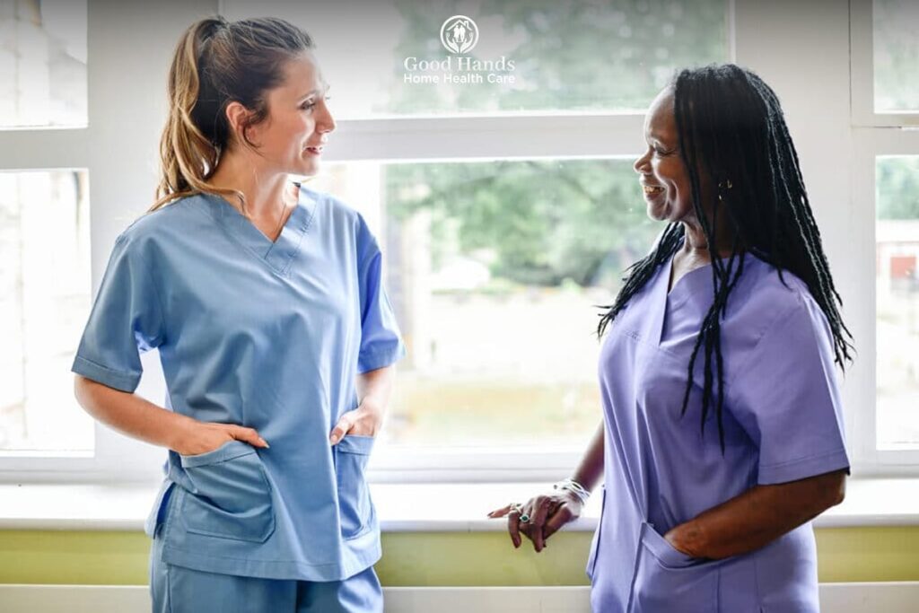 Two home health care professionals