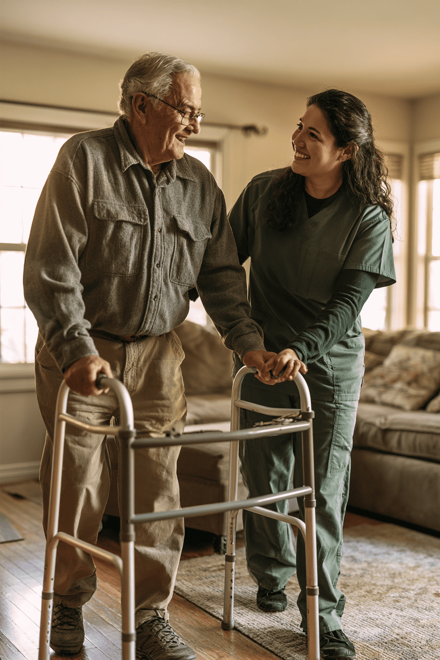 Respite caregiver with senior client at home