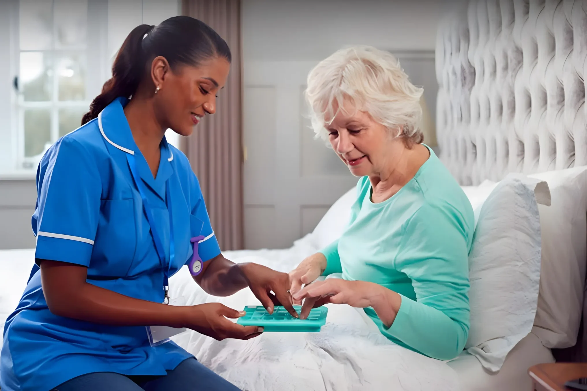 Caregiver managing senior healthcare coordination