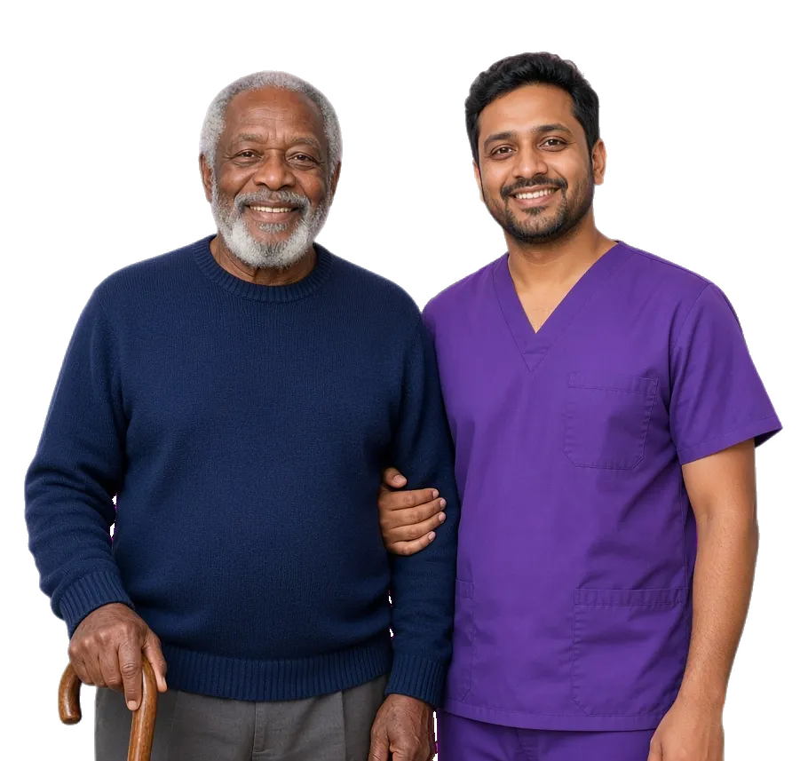 Home health caregiver with an elderly client