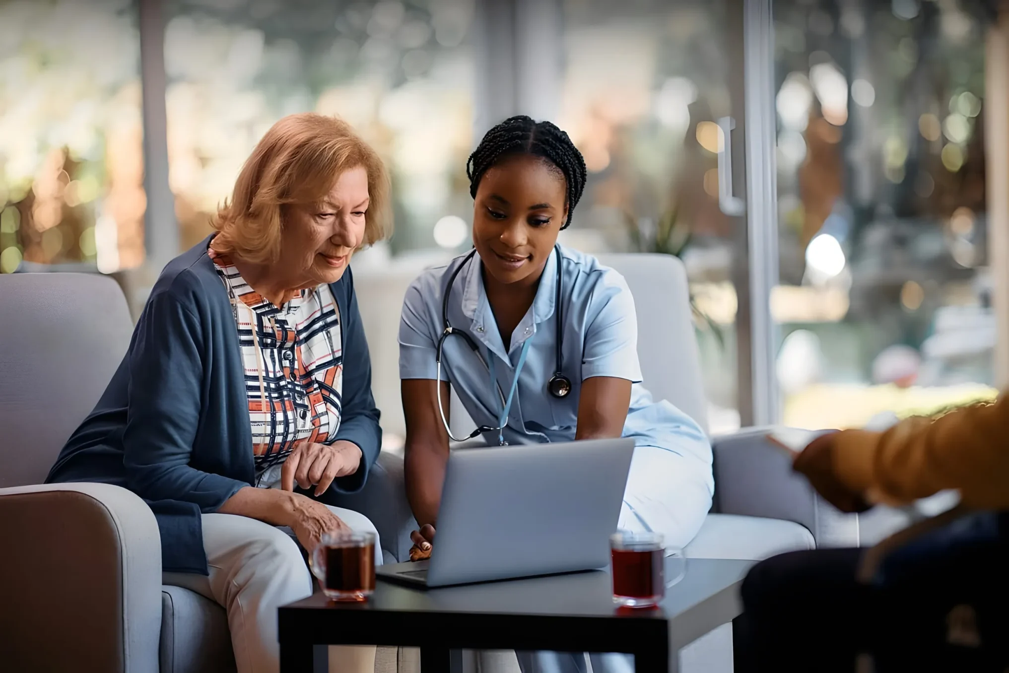 Certified home health nurse reviewing care plan